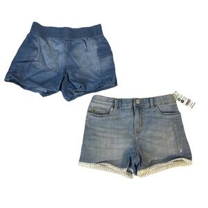 Lot Of 2‎ Oshkosh SO Jean Shorts Girl's Sz M 8 NWT Blue Eyelet Lace Trim